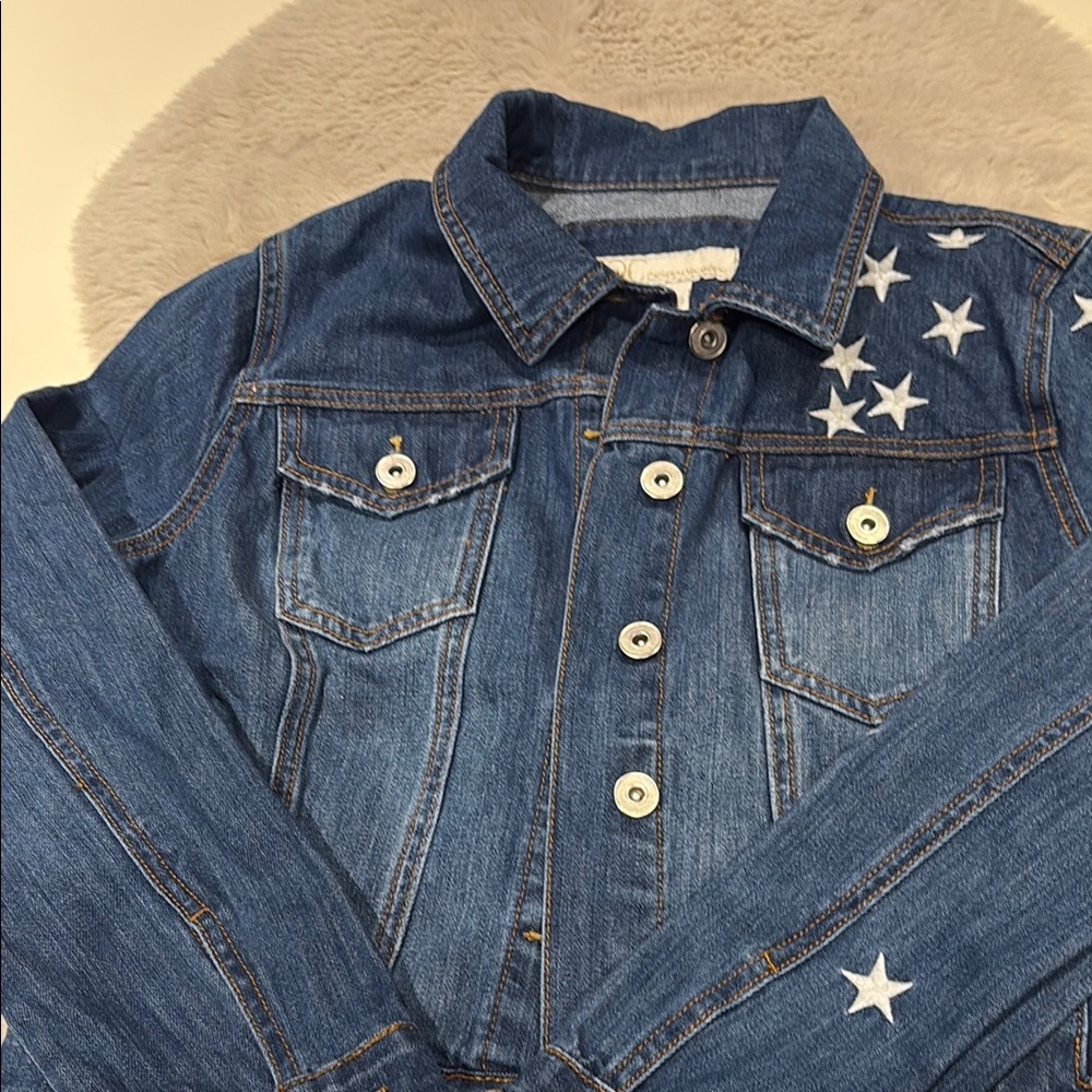Catherine Malandrino Blue Jean Jacket with Star Embellishments